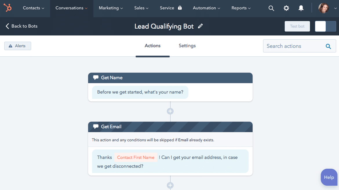 chatbot HubSpot Service