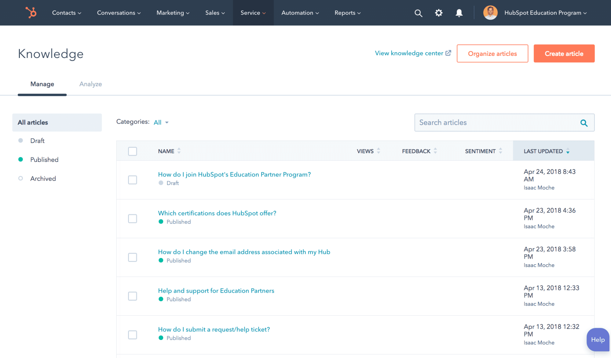Knowledge base kennisbank HubSpot