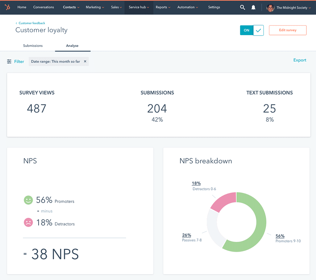Nps survey HubSpot service