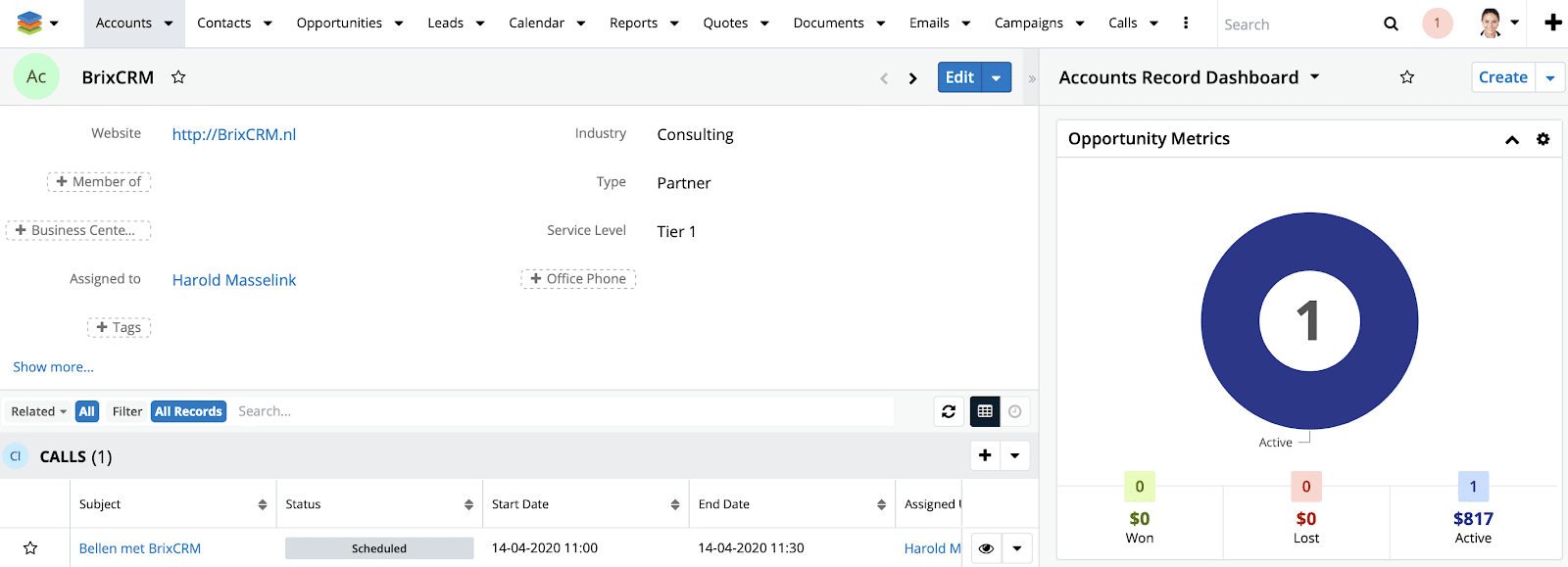 SugarCRM versie 10 interface