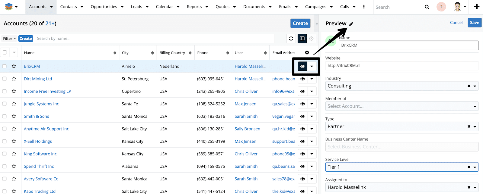 SugarCRM versie 10 record view